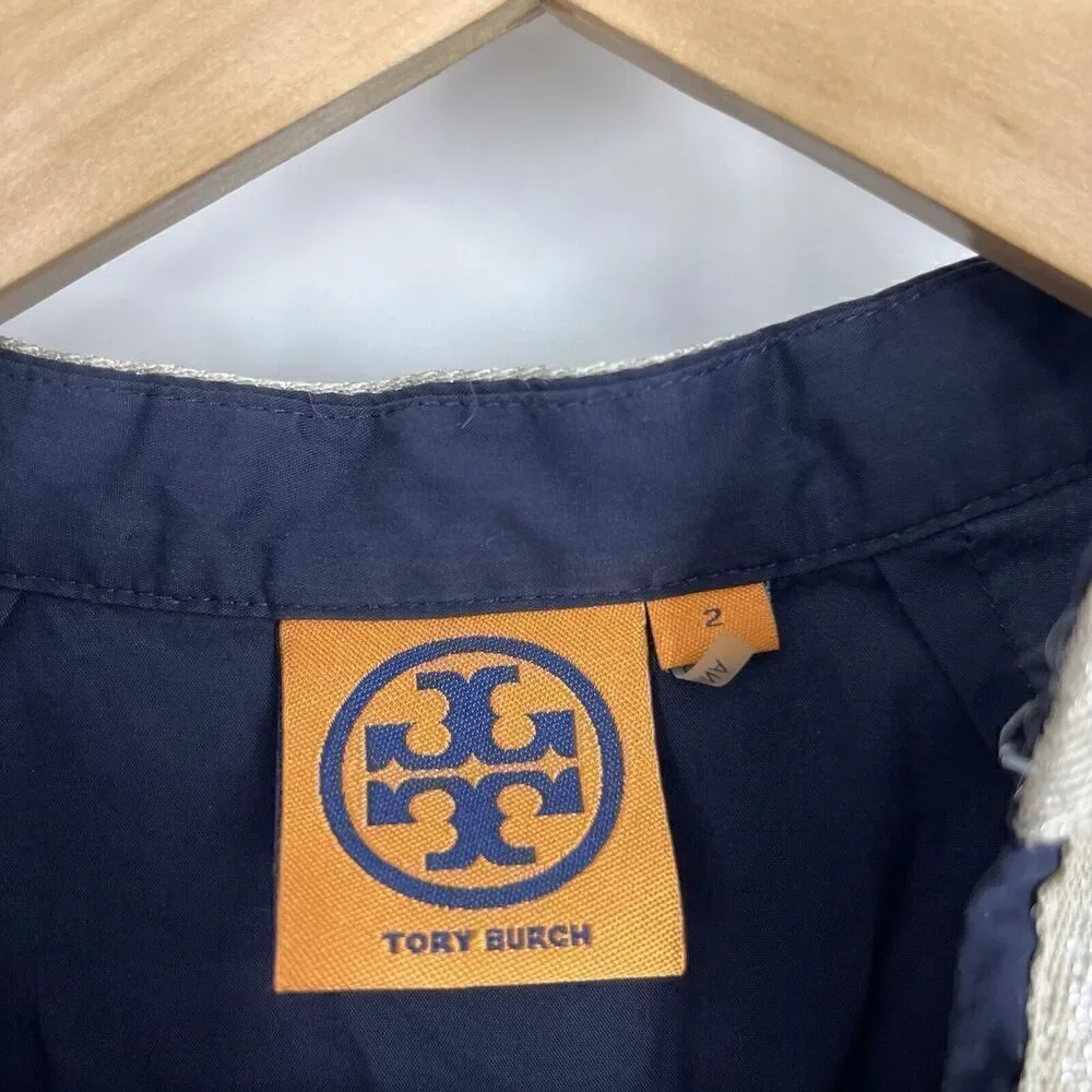 Tory Burch Dress Size 2 Navy Tunic Cotton Sheath Cruise 3/4 Sleeve Stretch
